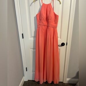 #8000. HY Women's Peach Crepe Halter Neck Lace-Back Dress w/Adjust Straps. Small